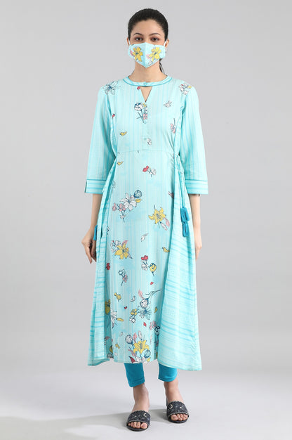 Blue Printed A-line kurta