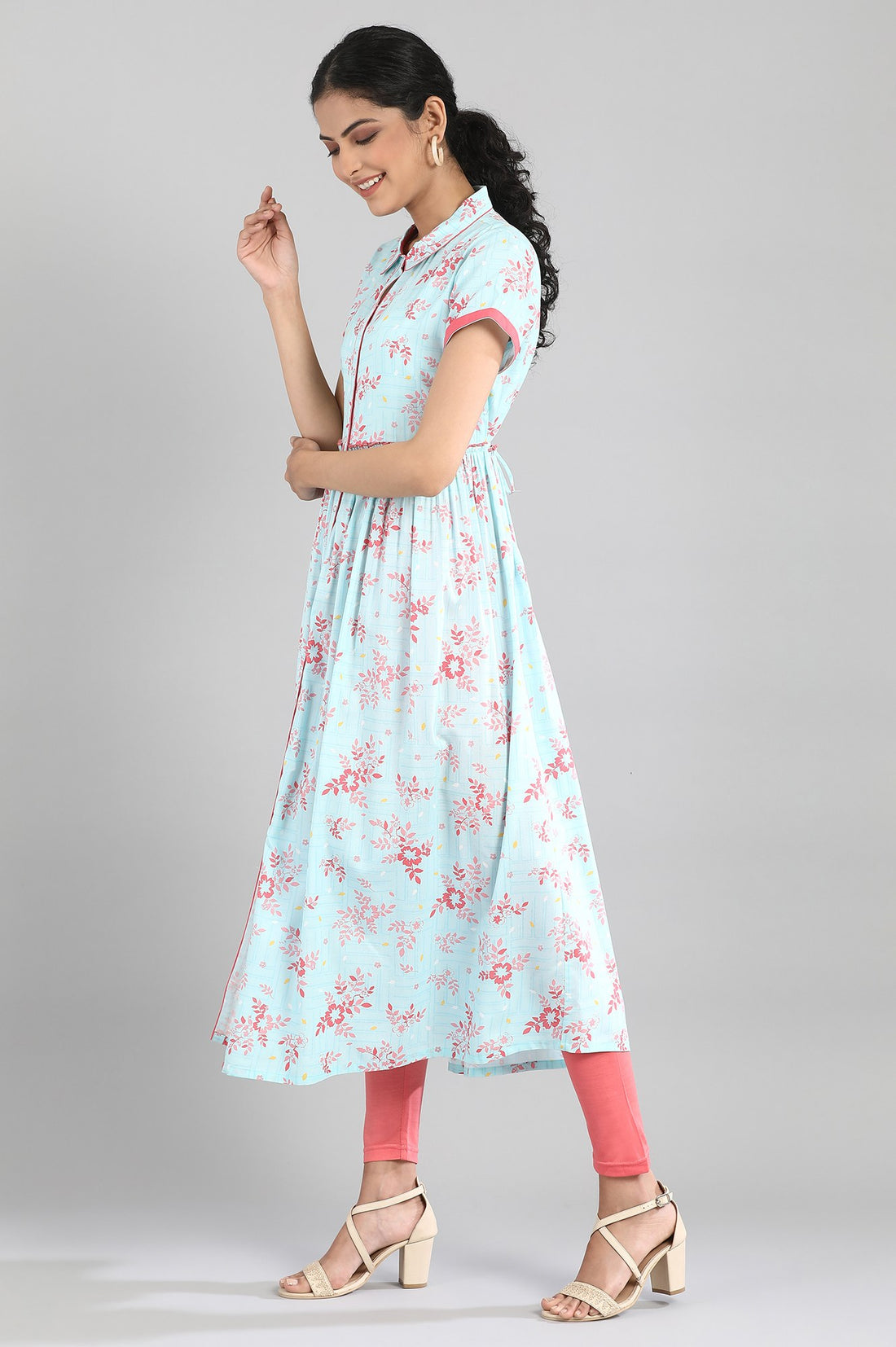 Blue Printed Flared kurta