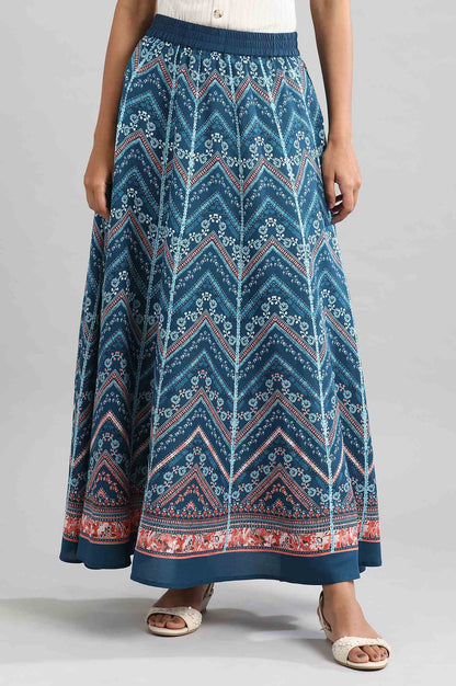 Blue Flared Printed Skirts