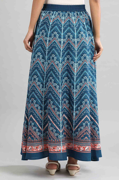 Blue Flared Printed Skirts