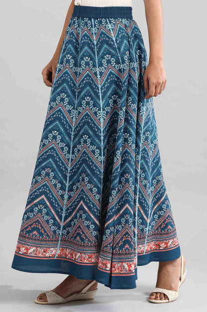 Blue Flared Printed Skirts