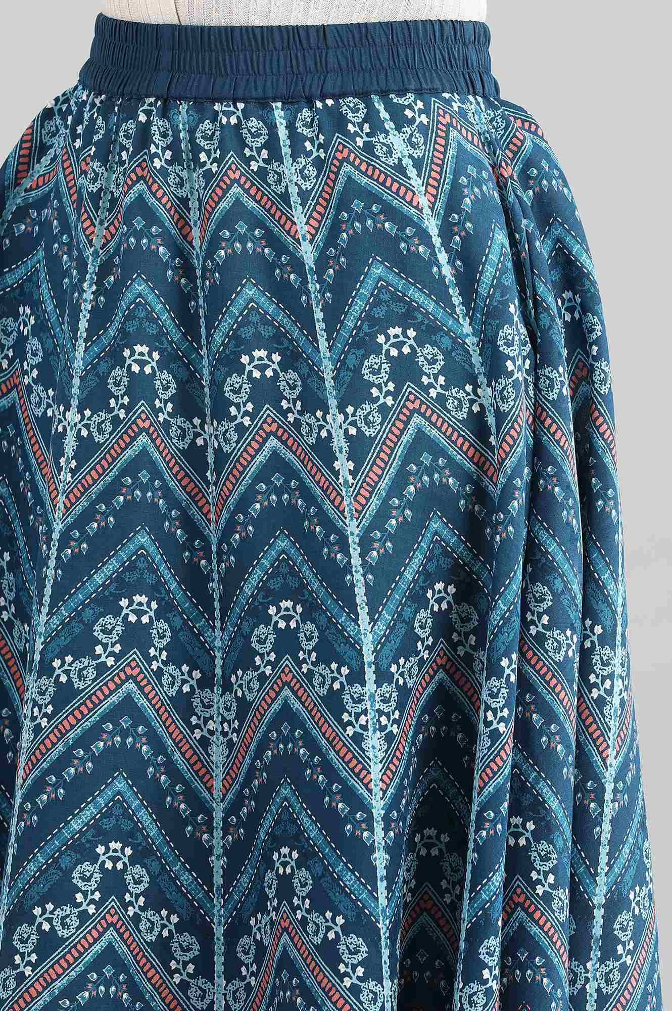 Blue Flared Printed Skirts