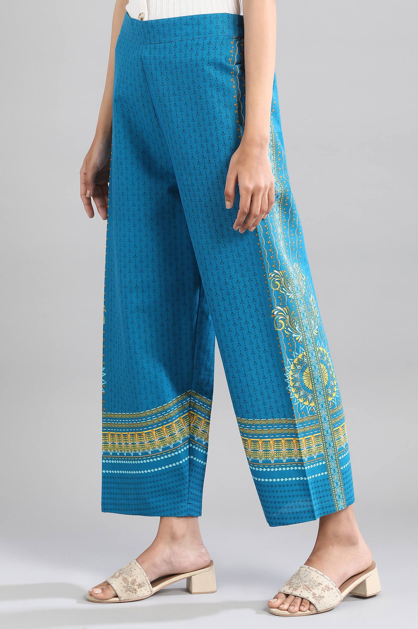 Blue Printed Flared Palazzo