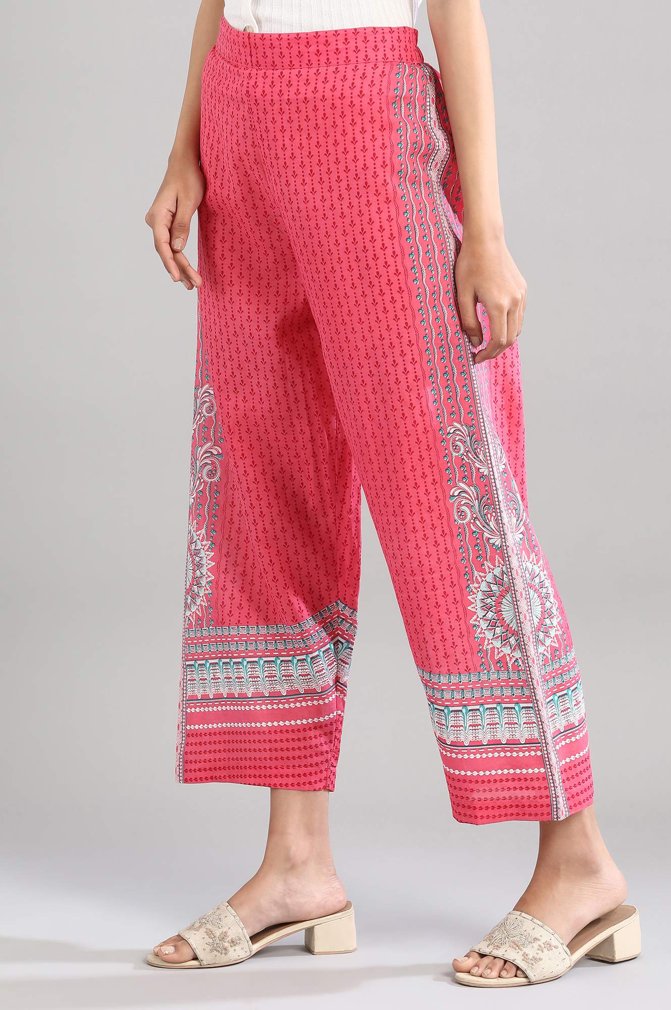 Pink Printed Flared Palazzo