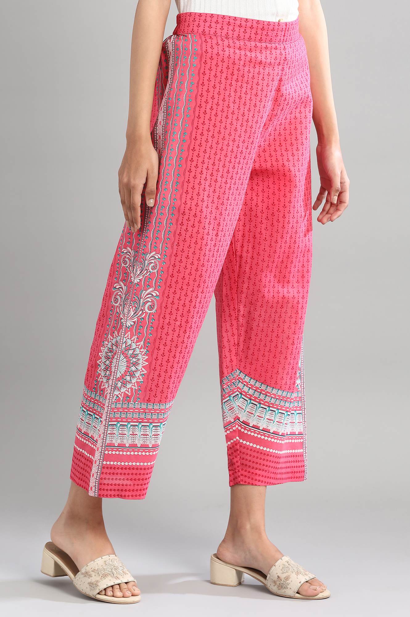 Pink Printed Flared Palazzo