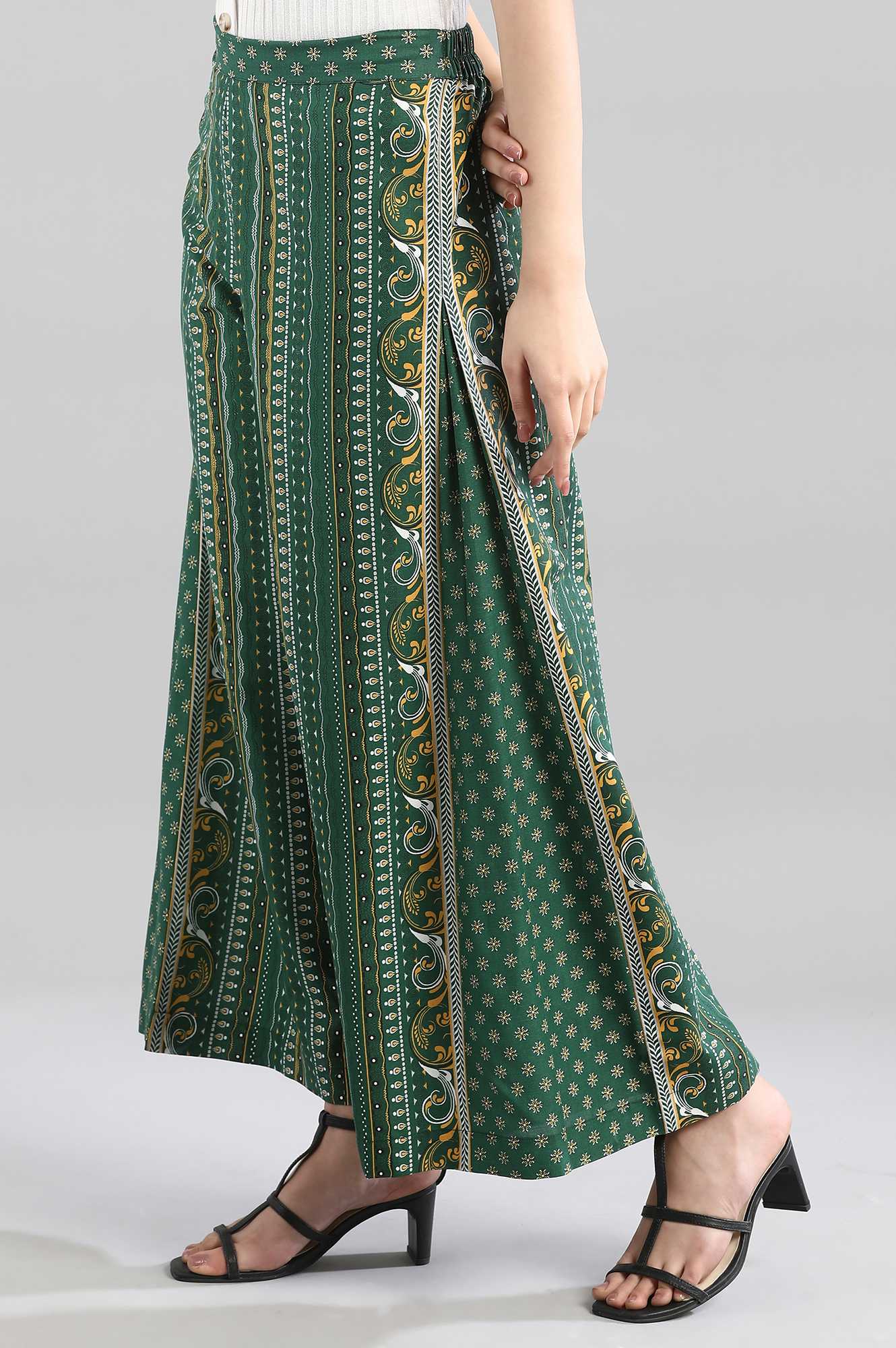 Green Printed Flared Culottes