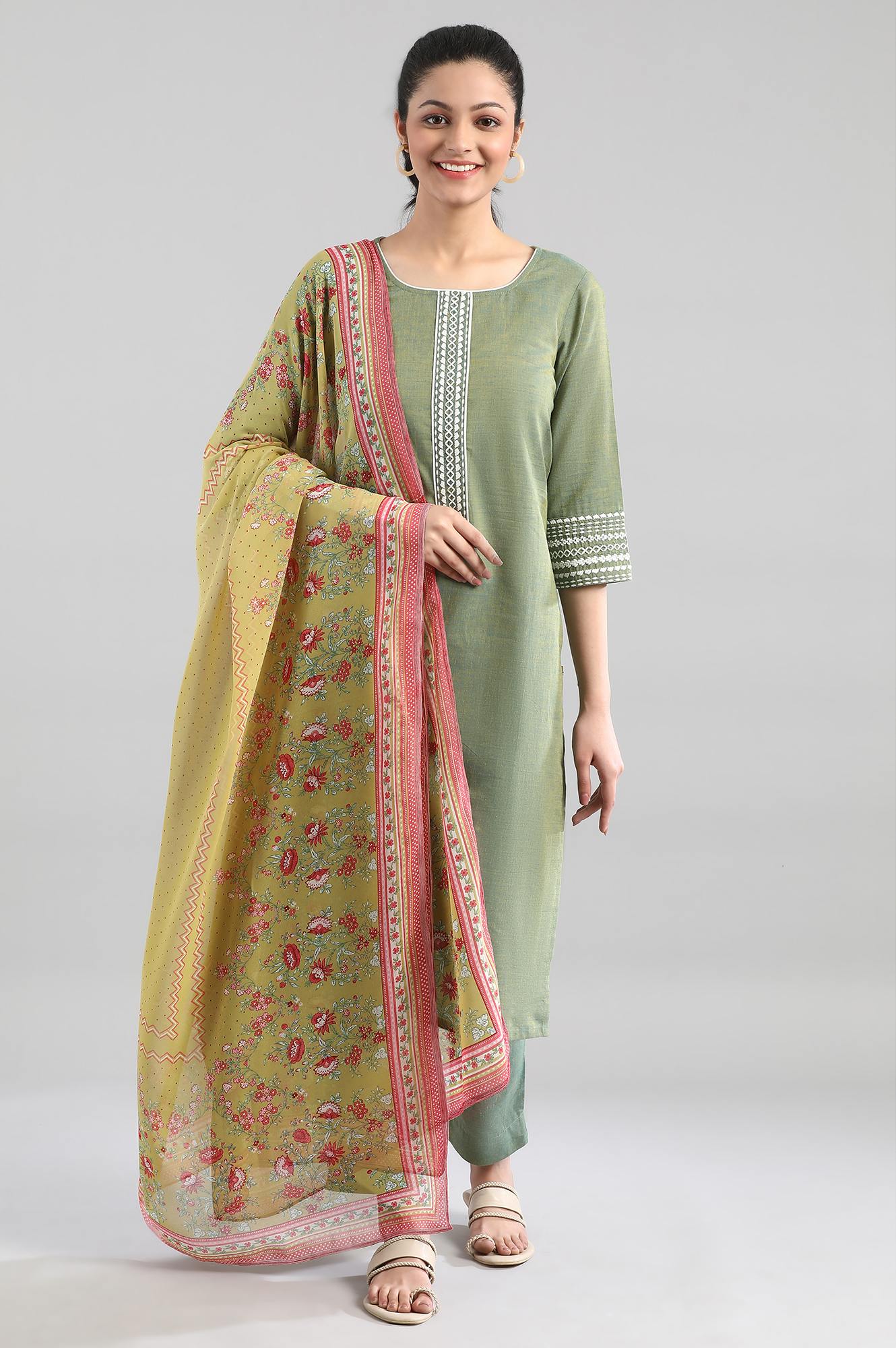 Papyrus Green Printed Dupatta