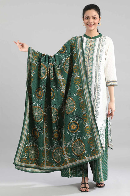 Dark Green Printed Dupatta