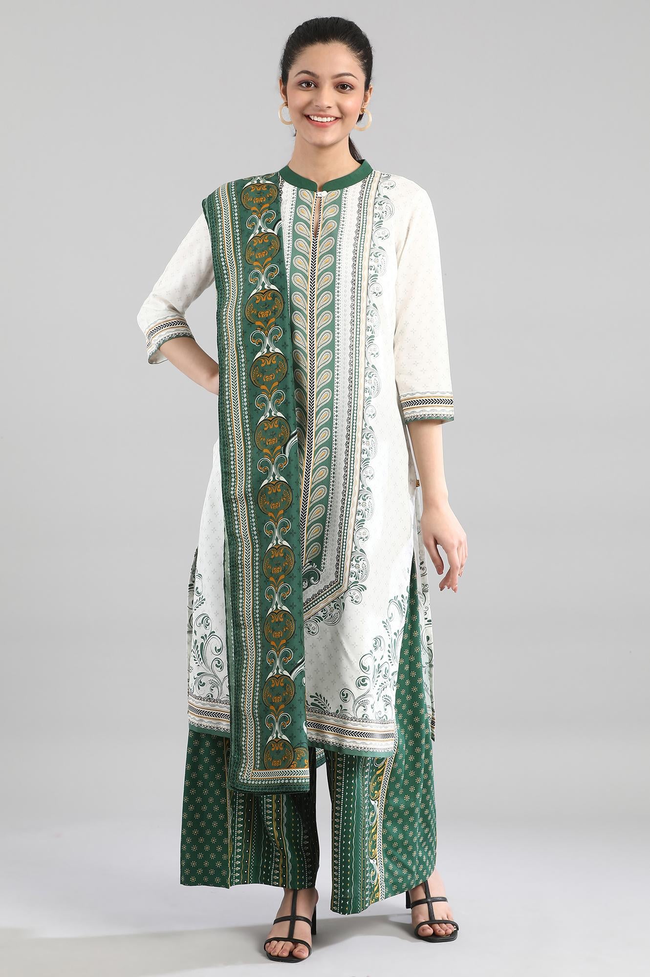 Dark Green Printed Dupatta