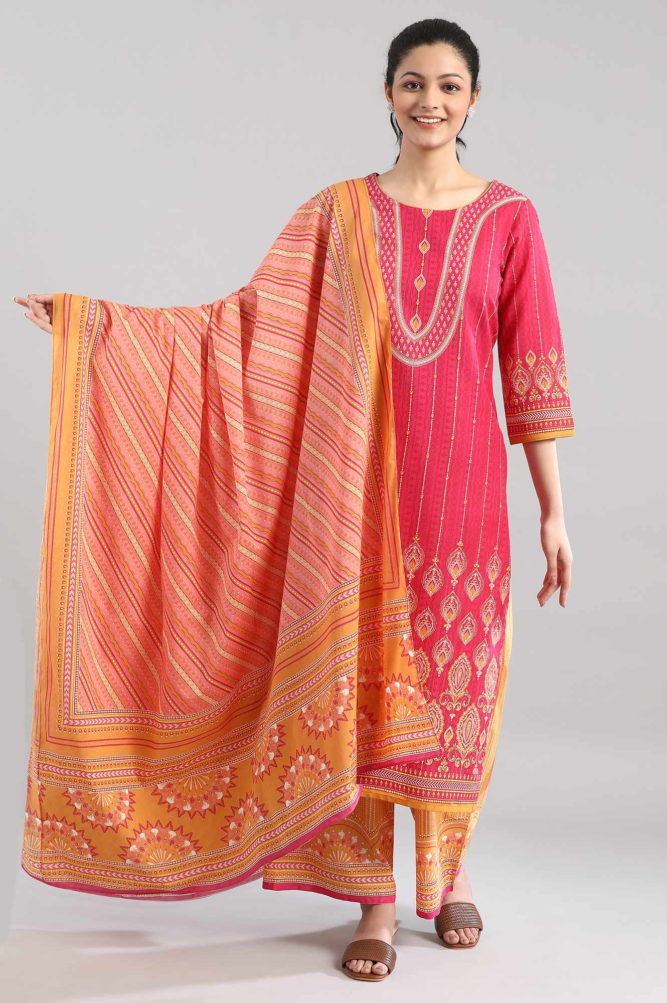 Peach Printed Dupatta