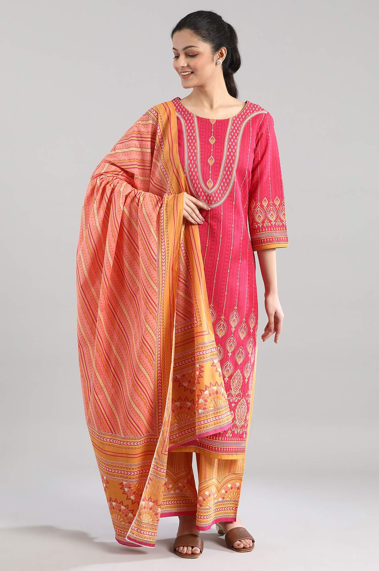 Peach Printed Dupatta