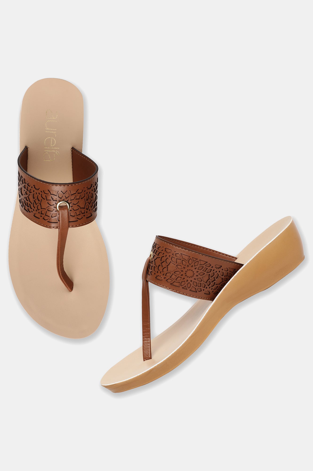 Aurelia Brown Laser Cut Almond Toe Wedge-Zcynthia