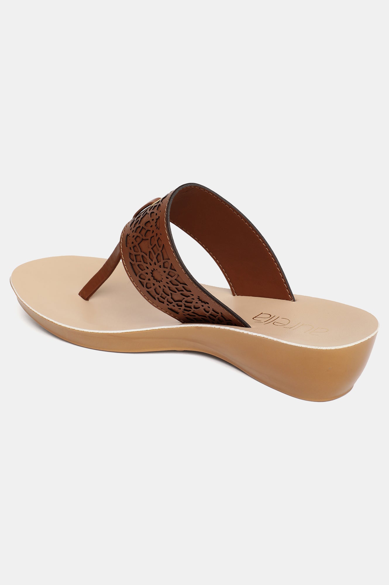 Aurelia Brown Laser Cut Almond Toe Wedge-Zcynthia