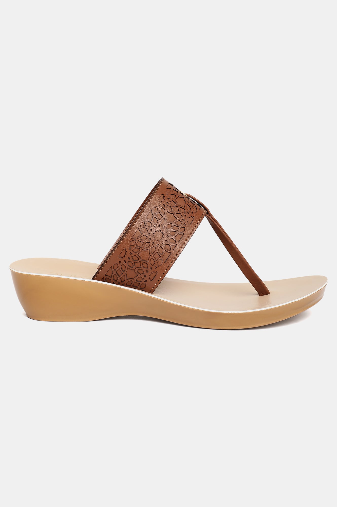 Aurelia Brown Laser Cut Almond Toe Wedge-Zcynthia