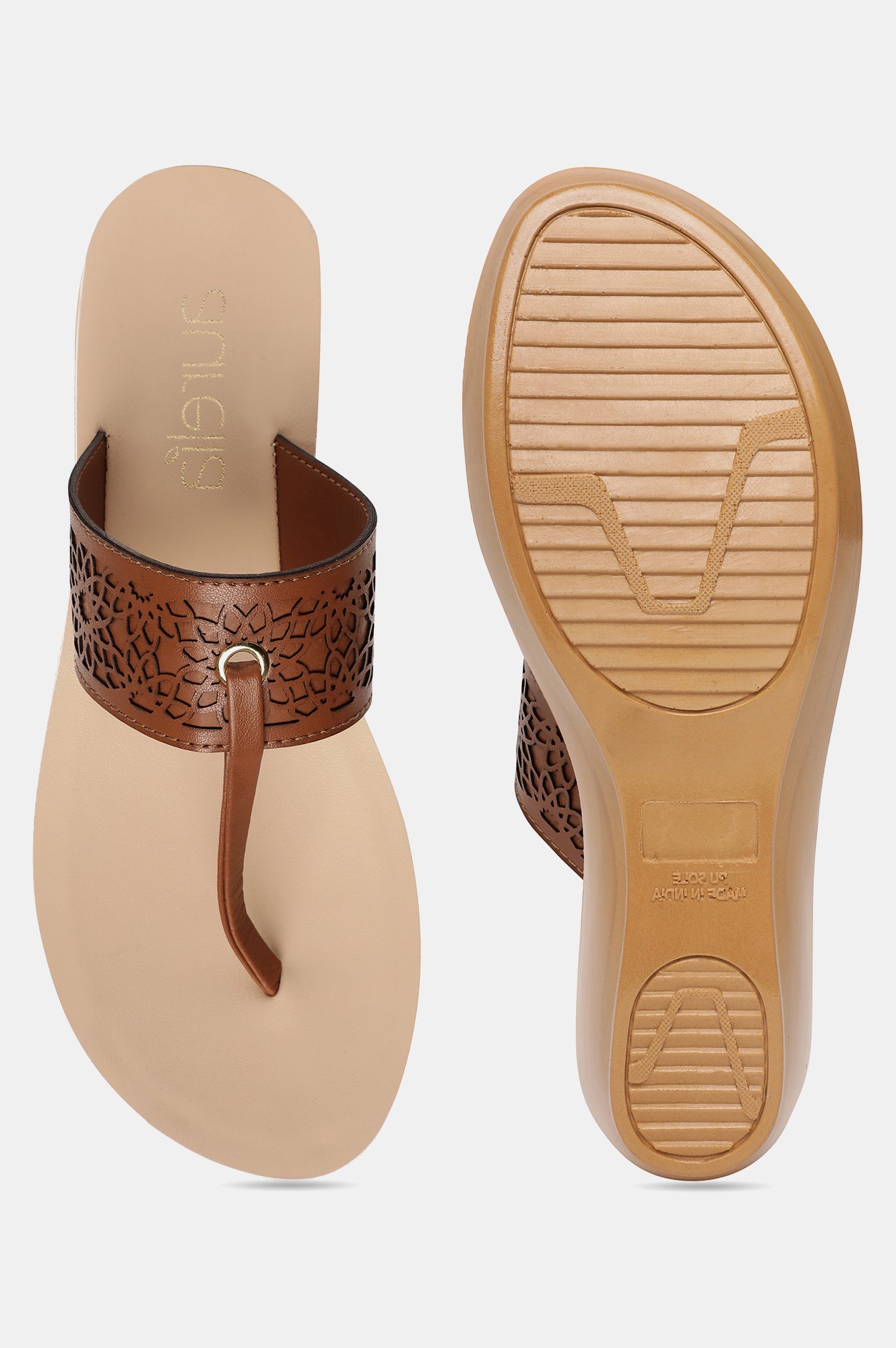 Aurelia Brown Laser Cut Almond Toe Wedge-Zcynthia