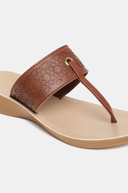 Aurelia Brown Laser Cut Almond Toe Wedge-Zcynthia