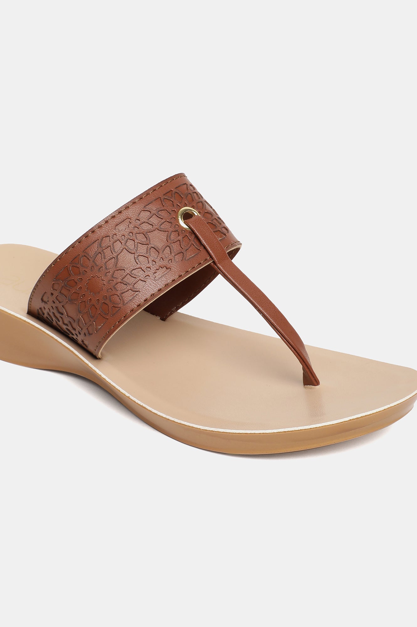 Aurelia Brown Laser Cut Almond Toe Wedge-Zcynthia