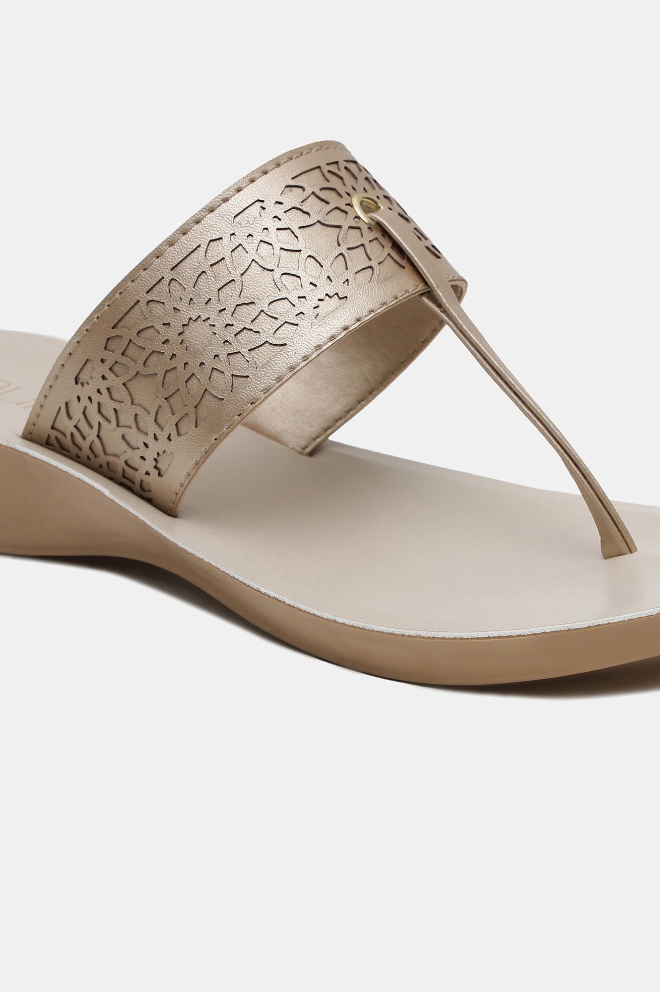 Aurelia Gold Laser Cut Almond Toe Wedge-Zcynthia