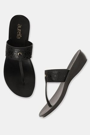 Aurelia Black Laser Cut Almond Toe Wedge-Zcynthia