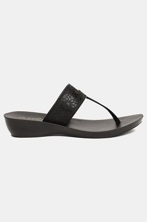 Aurelia Black Laser Cut Almond Toe Wedge-Zcynthia