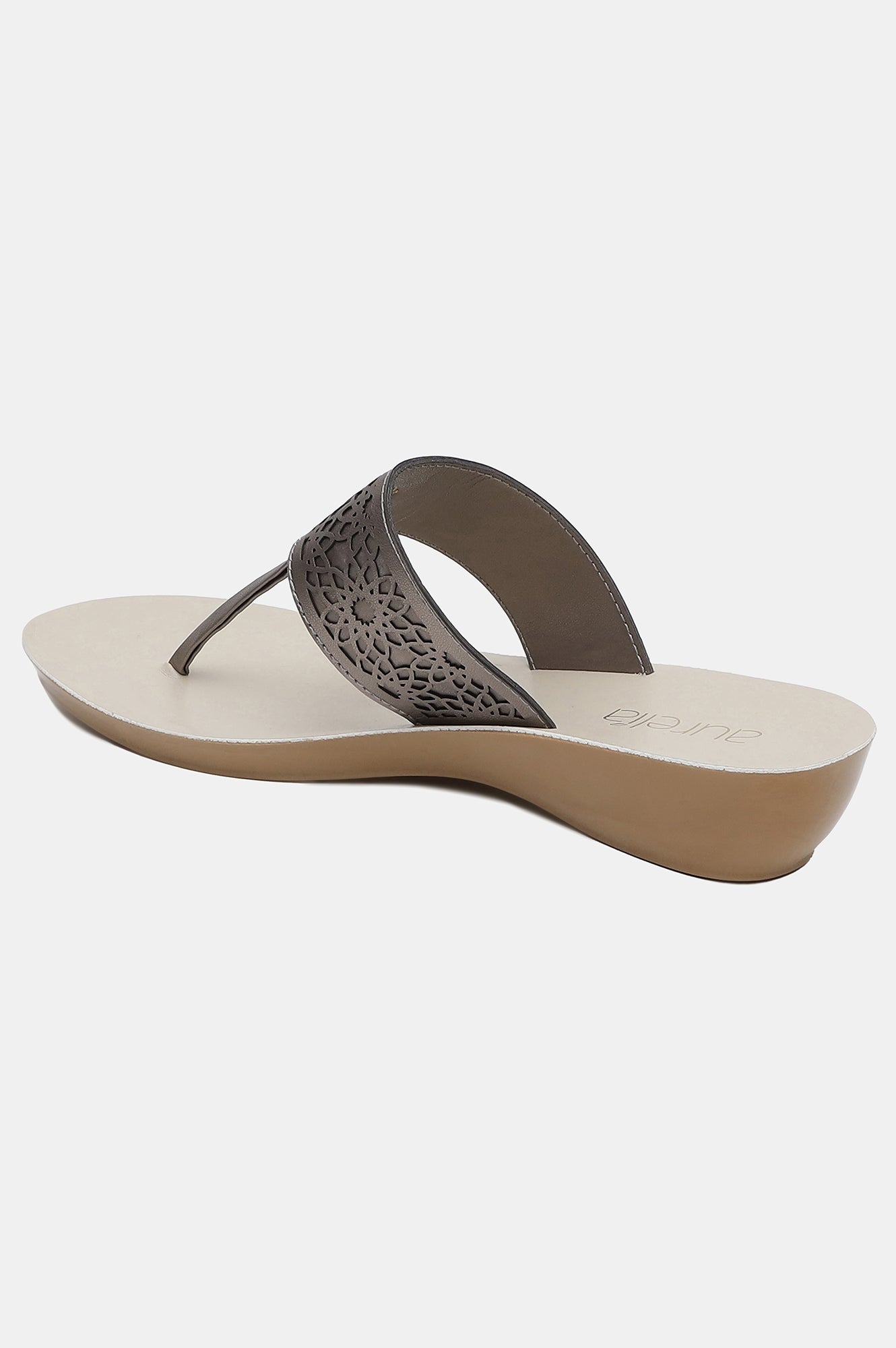 Aurelia Gunmetal Laser Cut Almond Toe Wedge-Zcynthia