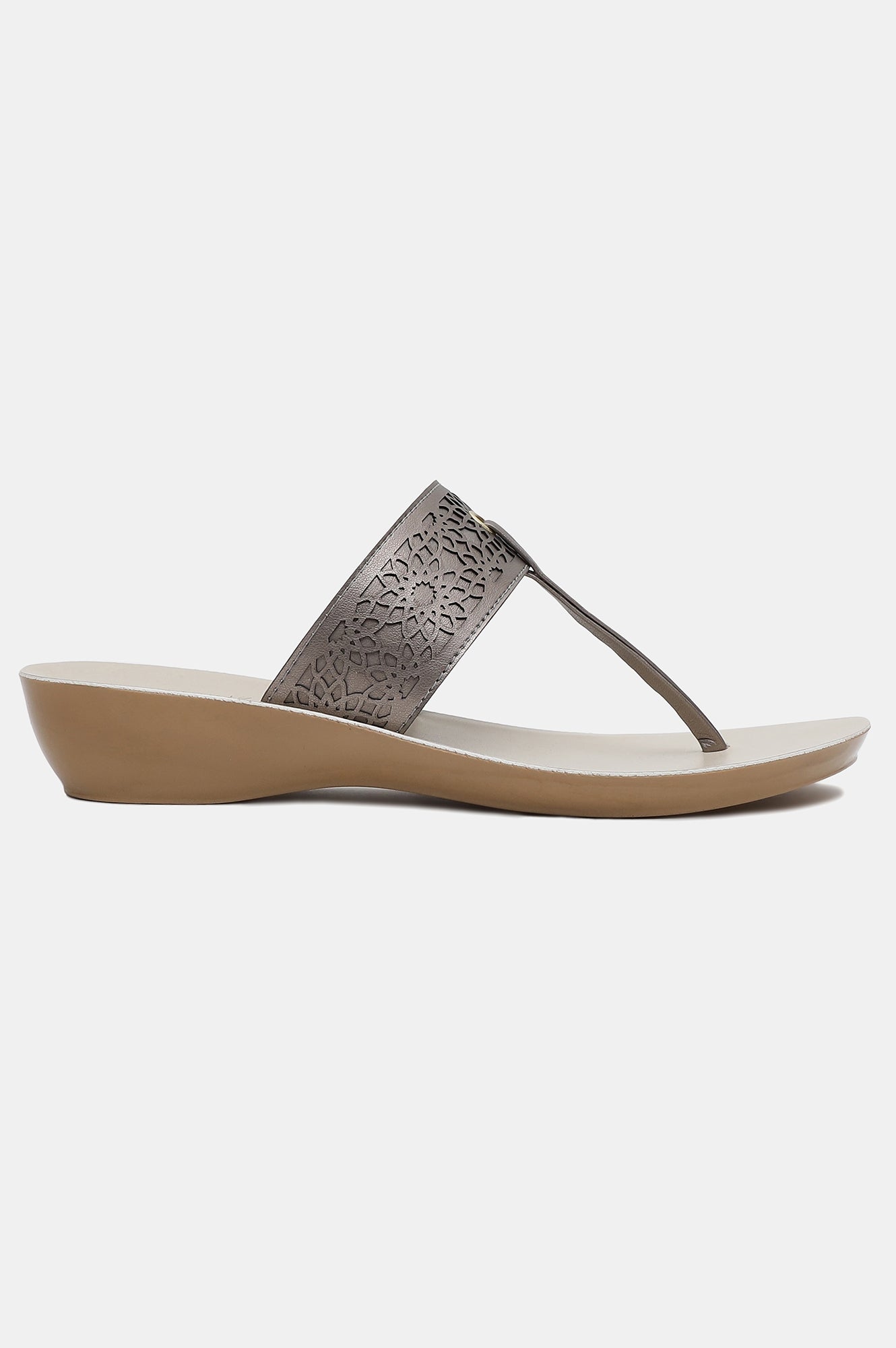 Aurelia Gunmetal Laser Cut Almond Toe Wedge-Zcynthia