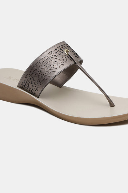 Aurelia Gunmetal Laser Cut Almond Toe Wedge-Zcynthia