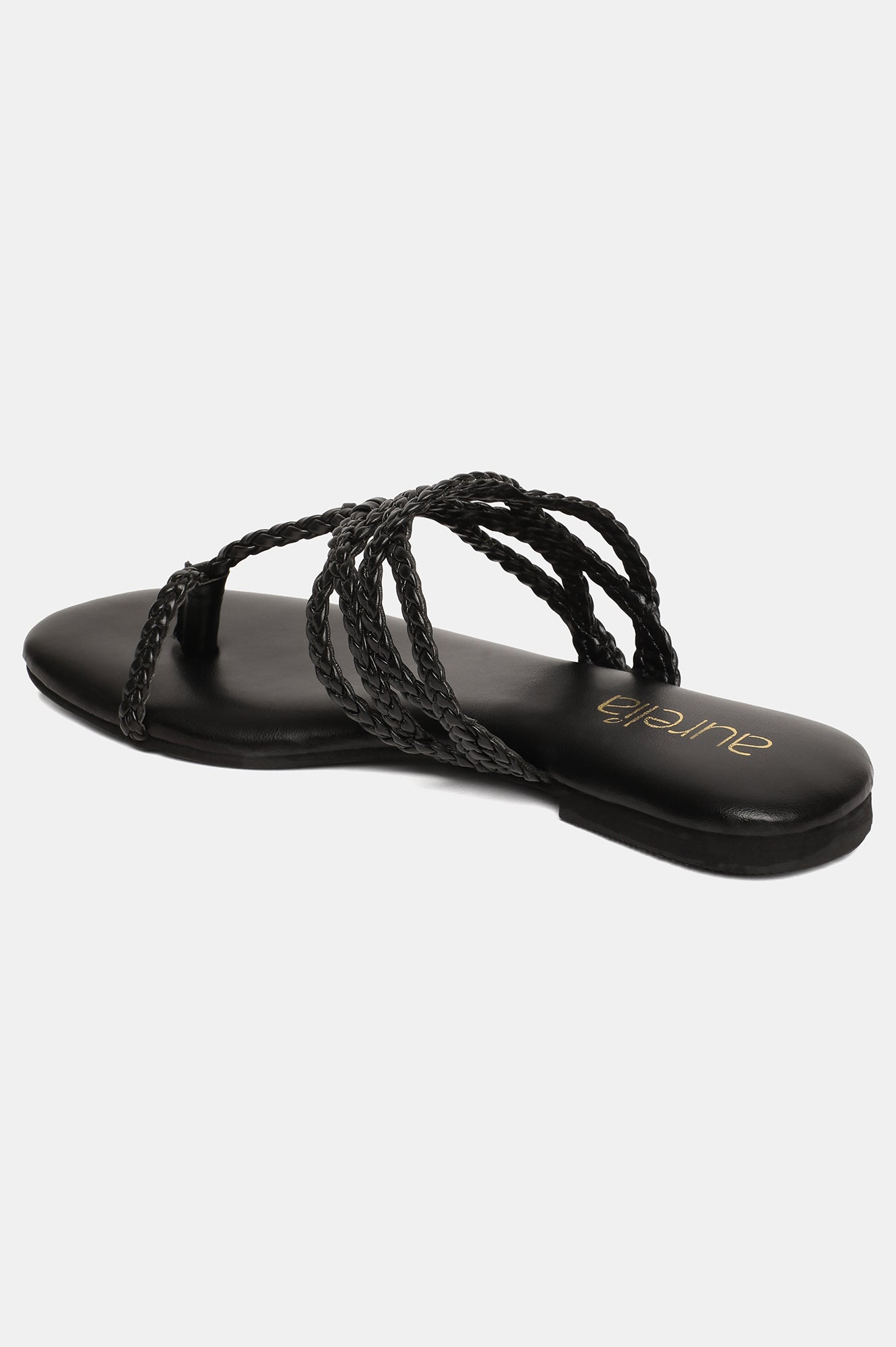 Aurelia Woven Design Black Square Toe Flat