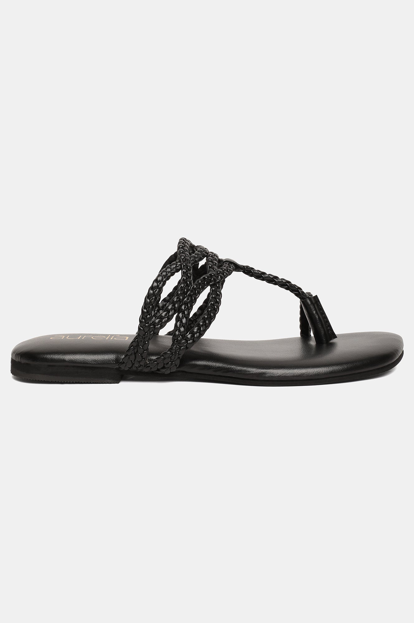 Aurelia Woven Design Black Square Toe Flat