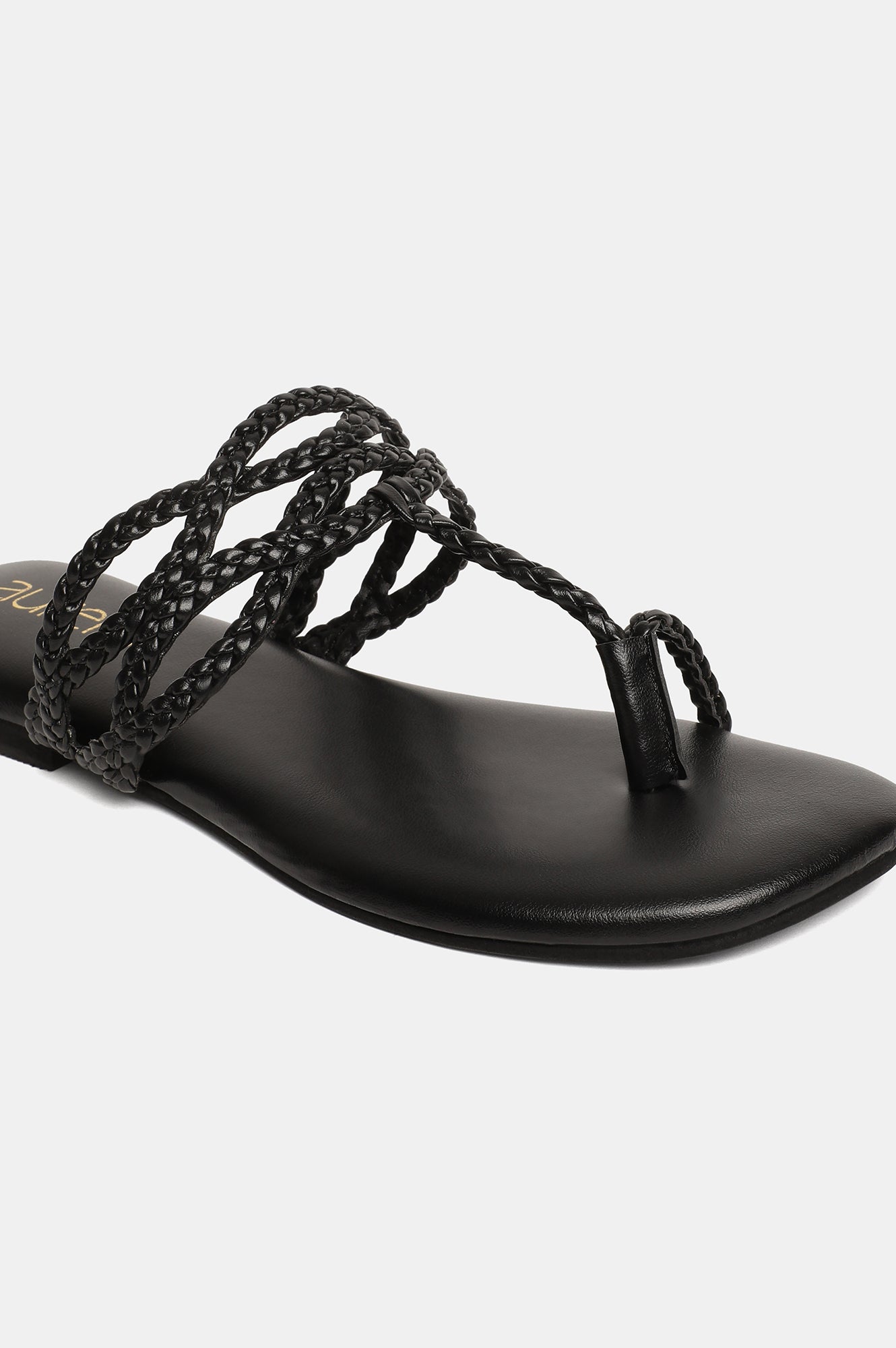 Aurelia Woven Design Black Square Toe Flat