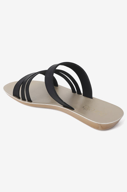 Aurelia Solid Black Almond Toe Flat