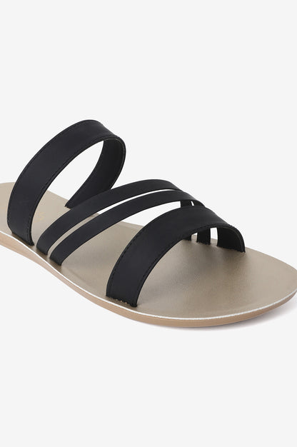 Aurelia Solid Black Almond Toe Flat