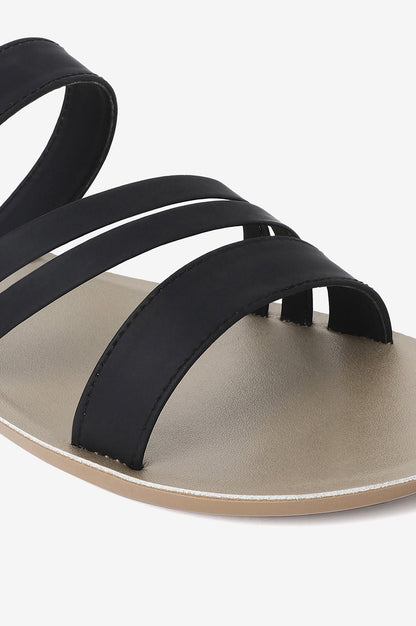 Aurelia Solid Black Almond Toe Flat