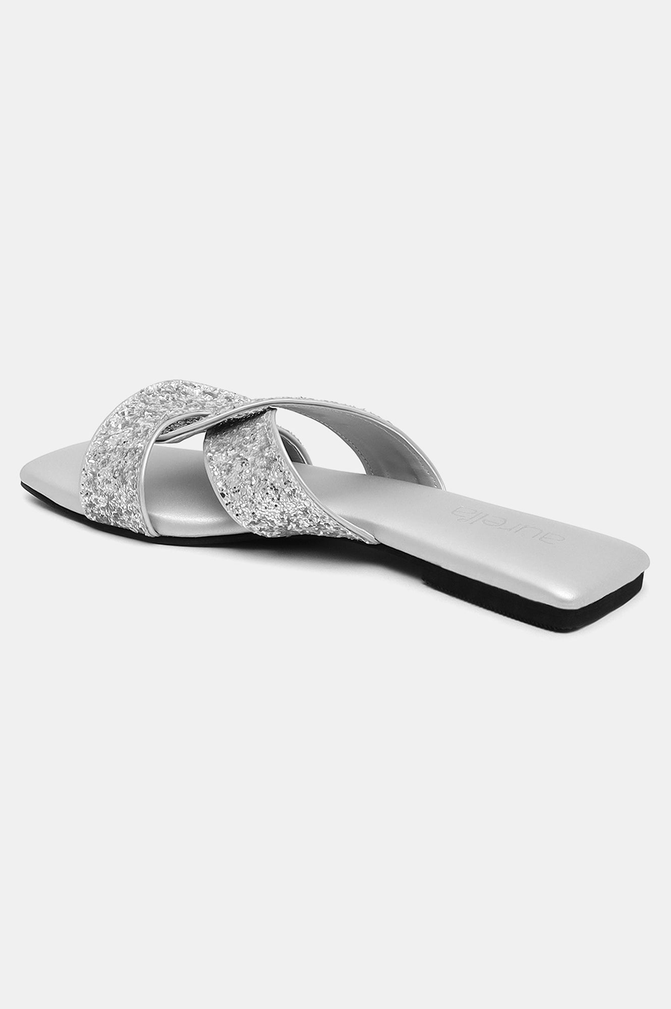 Silver Square Toe Textured Flat-Zmae