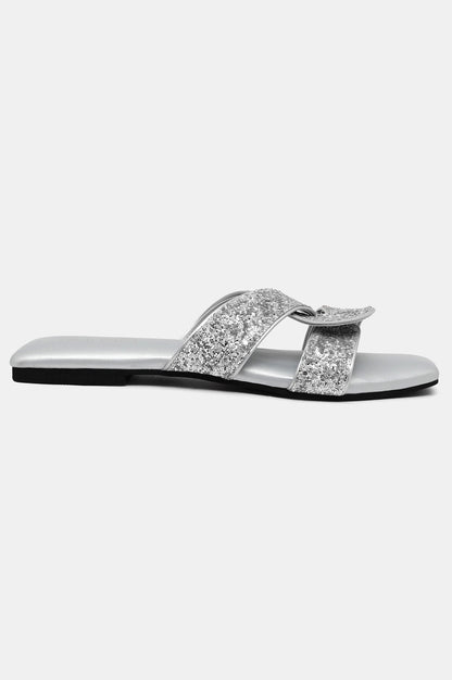 Silver Square Toe Textured Flat-Zmae