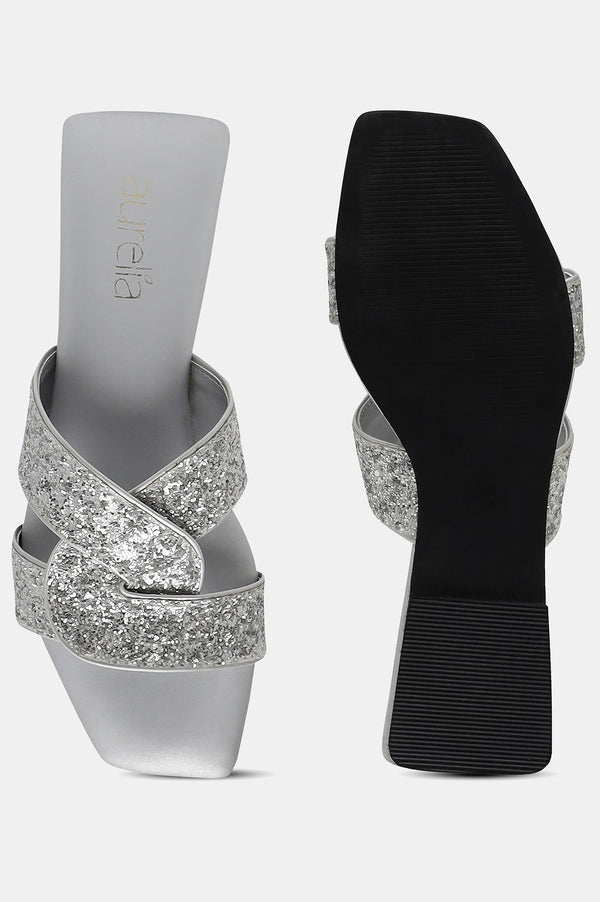 Silver Square Toe Textured Flat-Zmae