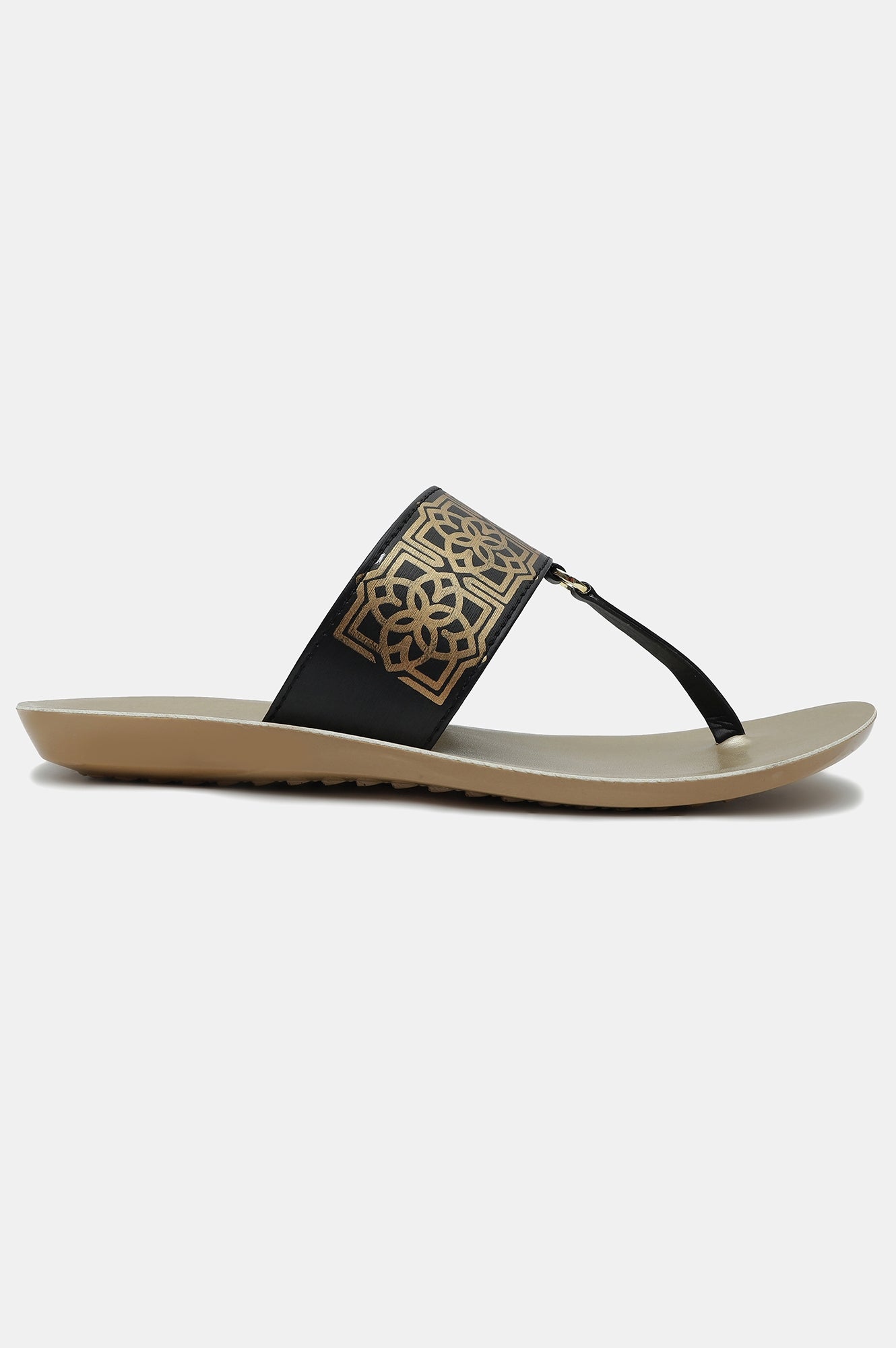 Aurelia Black Foil Print Almond Toe Flat-Zbeatrice