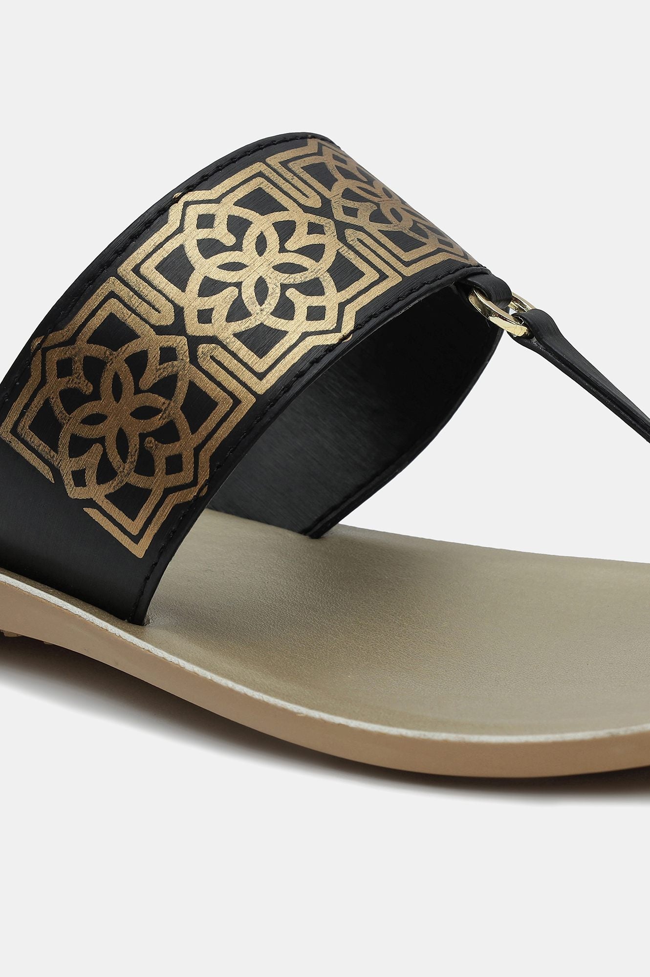 Aurelia Black Foil Print Almond Toe Flat-Zbeatrice