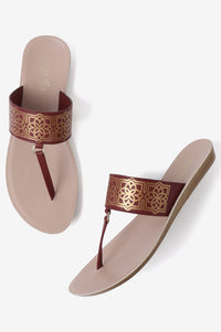 Aurelia Foil Print Burgundy Almond Toe Flat