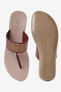 Aurelia Foil Print Burgundy Almond Toe Flat