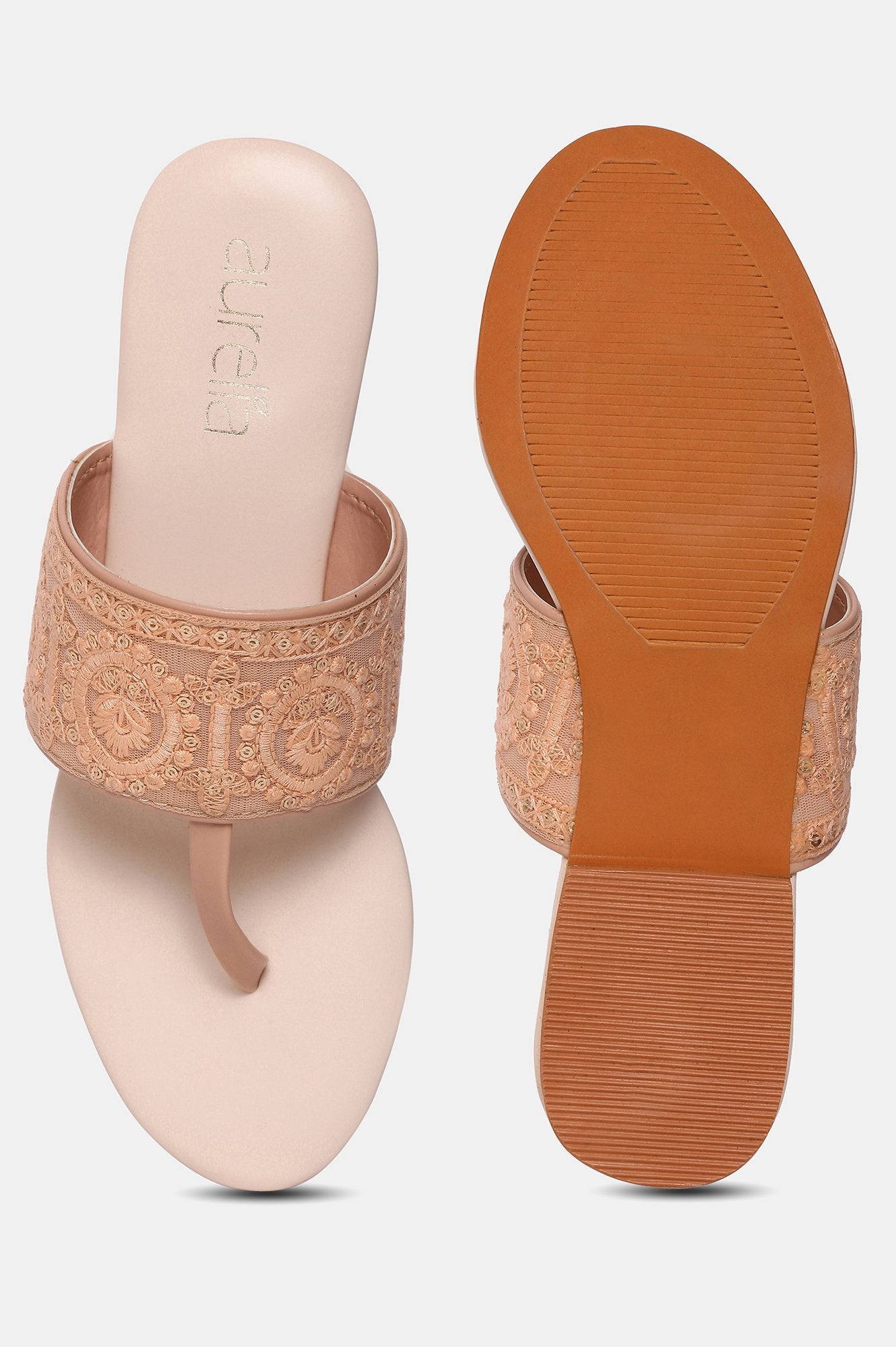 Aurelia Blush Embroidered Round Toe Flat-Zrory