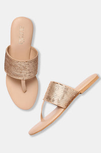 Aurelia Gold Embroidered Round Toe Flat-Zrory