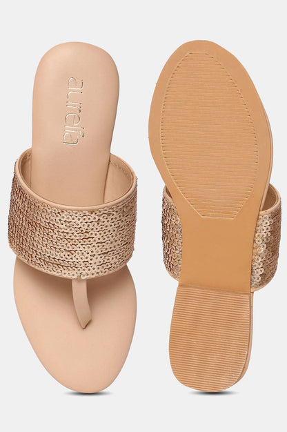 Aurelia Gold Embroidered Round Toe Flat-Zrory