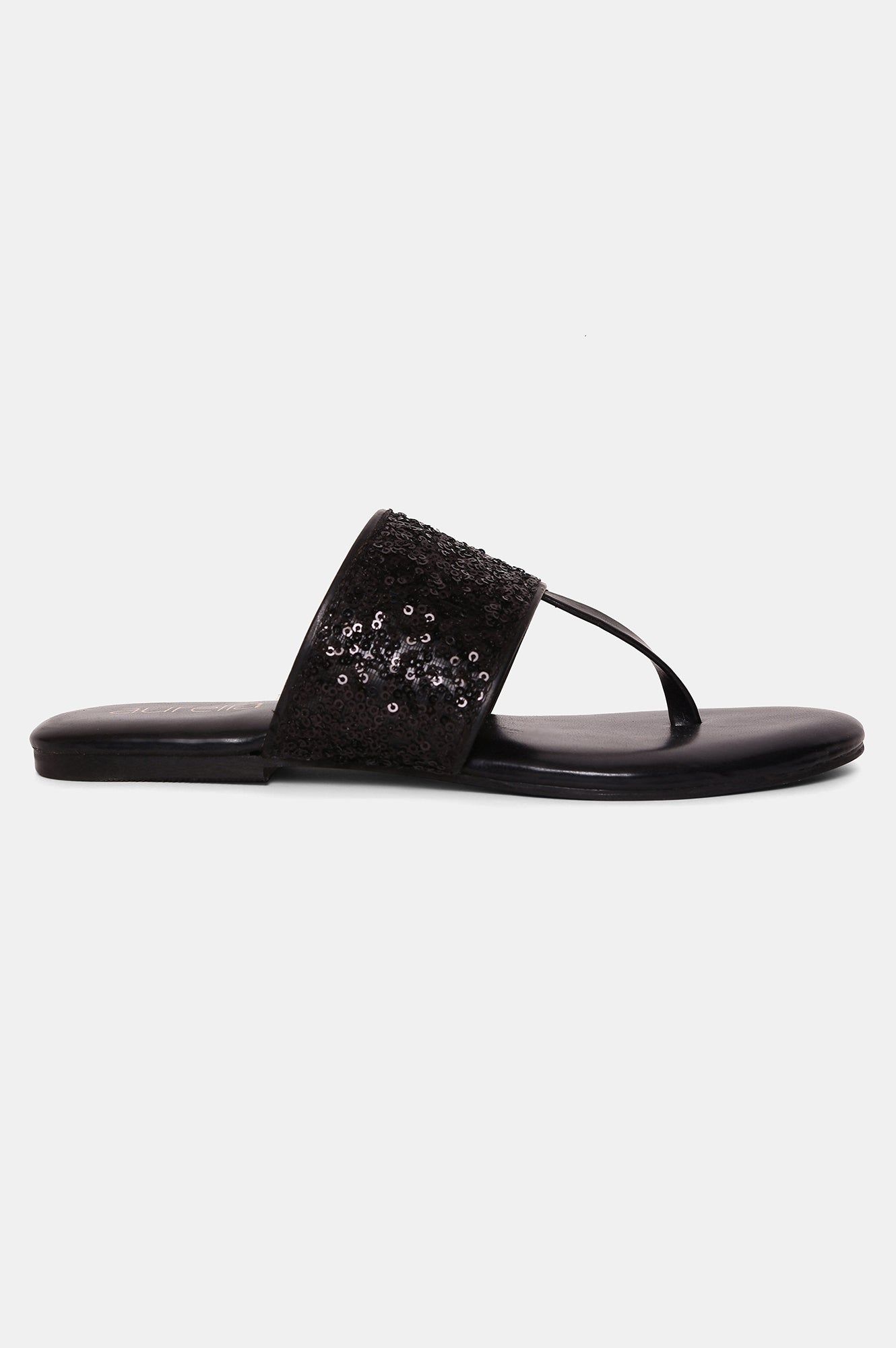 Aurelia Black Embroidered Round Toe Flat-Zrory