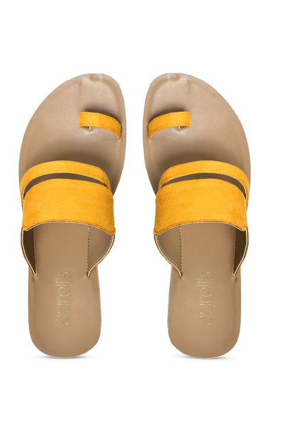 Aurelia Textured Yellow Almond Toe Flat