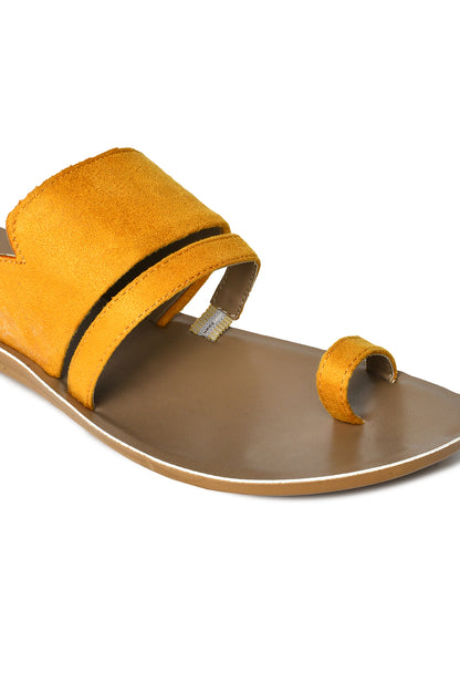 Aurelia Textured Yellow Almond Toe Flat