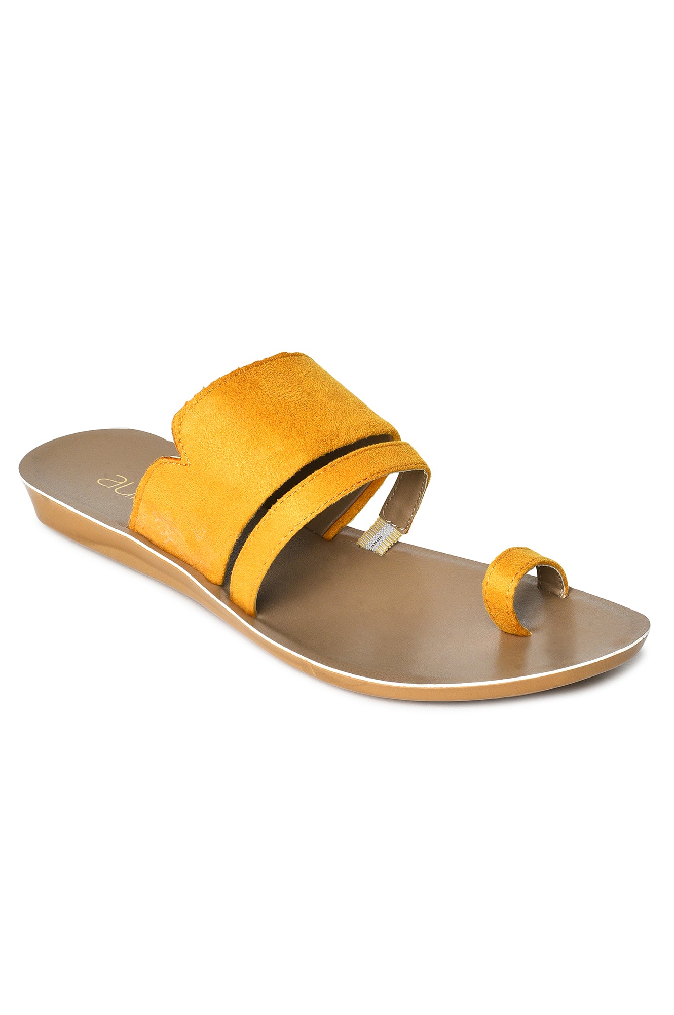 Aurelia Textured Yellow Almond Toe Flat