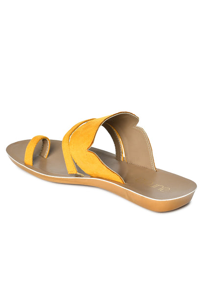 Aurelia Textured Yellow Almond Toe Flat