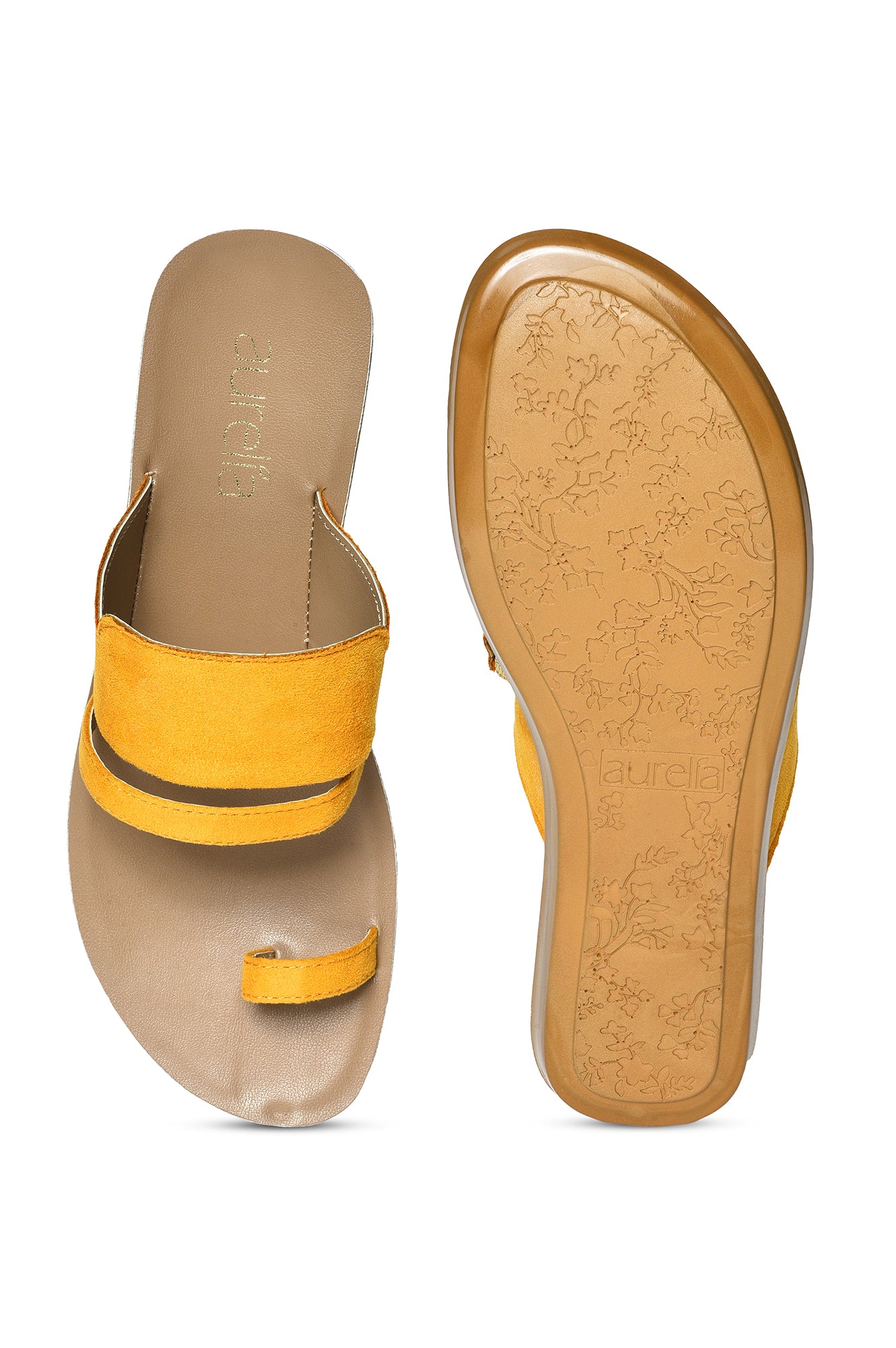 Aurelia Textured Yellow Almond Toe Flat