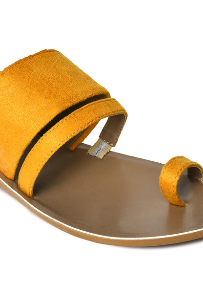 Aurelia Textured Yellow Almond Toe Flat